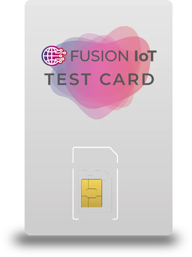 Image of a FUSION IoT SIM test card, upright